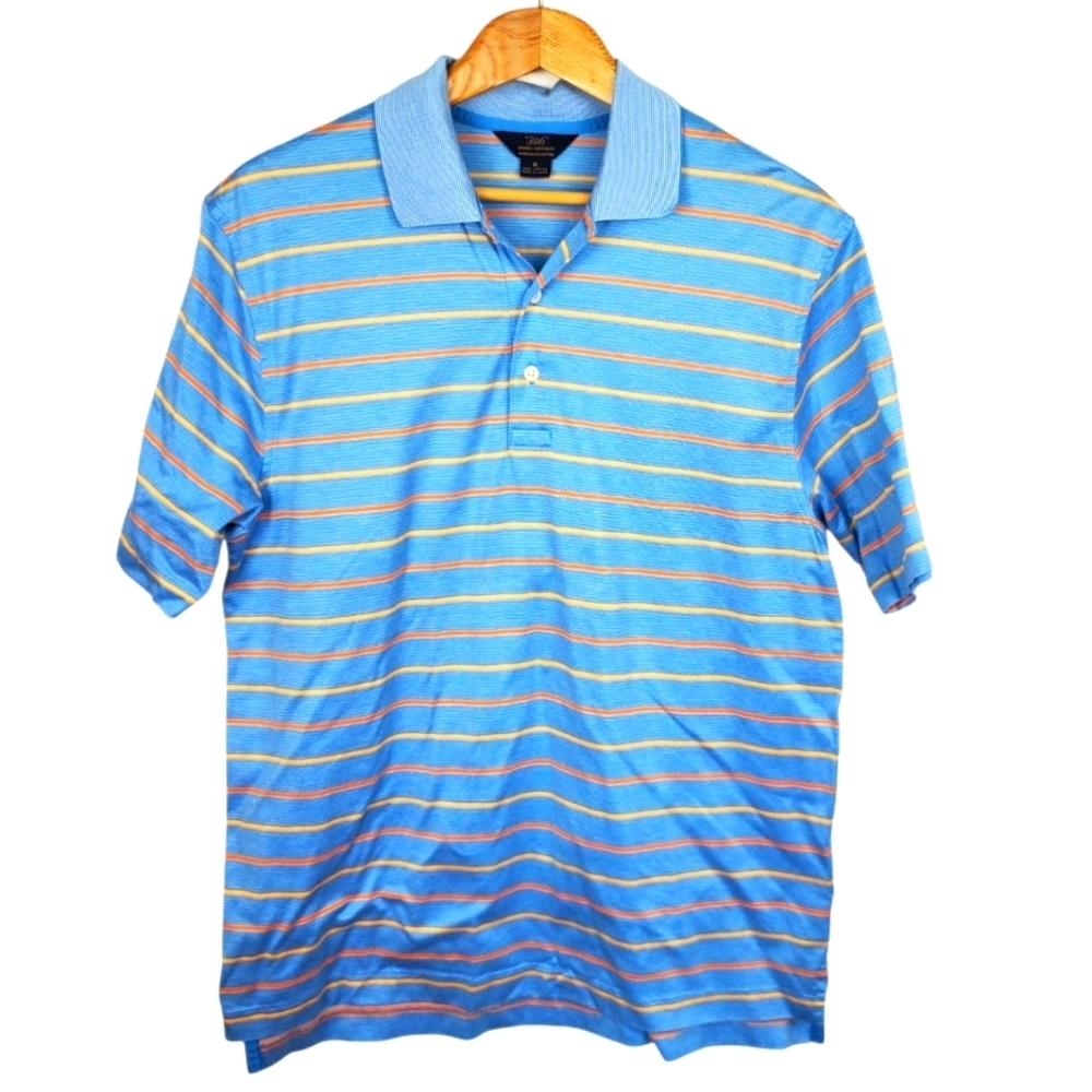 Brooks Brothers Blue and Orange Striped Polo Shirt. MED